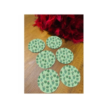 Biyomak® 6 Parça Mini Kaktüs Ahşap Bardak Altlığı