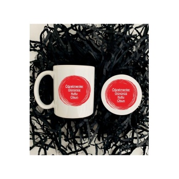 Biyomak® Öğretmenler Günü Kupa ve Ahşap Bardak Altlığı Seti -Kırmızı