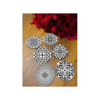 Biyomak® 6 Parça Siyah-beyaz Ahşap Bardak Altlığı