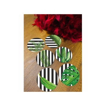 Biyomak® 6 Parça Yeşil Yapraklı Ahşap Bardak Altlığı