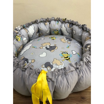 Biyomak® GRİ-AYICIK DESENLİ BEBEK YATAĞI , OYUN MİNDERİ