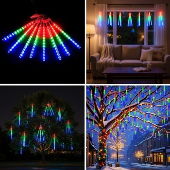 ® 10lu 45 CM Uzunluğunda Plastik Meteor 2m Kablo LED USB RGB Ağaç Işığı Renk Değiştiren Asmalı Dekoratif Bahçe ve Dış Mekan Aydınlatması