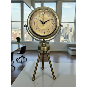 ® Zentime Eskitme Bronz Üç Ayaklı Metal Masa Saati
