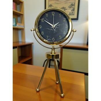 ® Zentime Gold & Black Uyumlu Şık Üç Ayaklı Metal Masa Saati