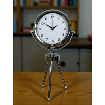 ® Zentime Krom Modern Classic Üç Ayaklı Metal Masa Saati