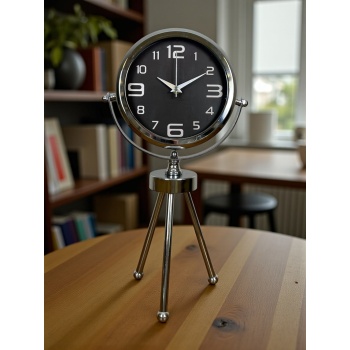 ® Zentime Krom Asil Üç Ayaklı Metal Masa Saati