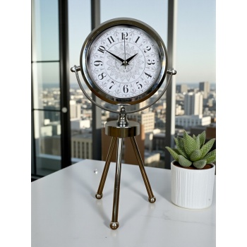 ® Zentime Krom Motif Tasarım Üç Ayaklı Metal Masa Saati