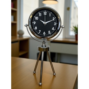 ® Zentime Silver Classic Tasarım Üç Ayaklı Metal Masa Saati