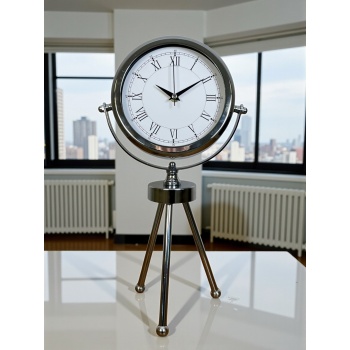 ® Zentime Silver Heritage Üç Ayaklı Krom Metal Masa Saati