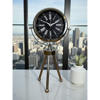 ® Zentime Prime Krom Üç Ayaklı Metal Masa Saati