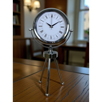 ® Zentime Asalet Krom Üç Ayaklı Metal Masa Saati