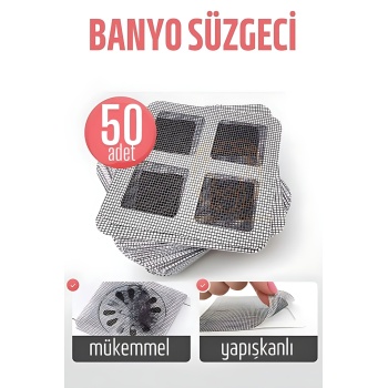 ® Yeni Ürün Banyo Gider Süzgeci 50 Adet Yapışkanlı Filtre, 10x10 cm