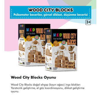 ® Yeni Ürün Wood City Blocks Ahşap Şehir Blokları (Kayın Ağacı)