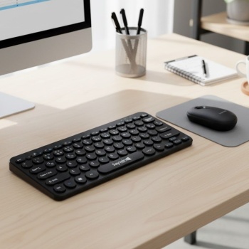 ® Yeni Ürün Kablosuz Lacivert Bluetooth Klavye Mouse Seti Yuvarlak Tuşlu Tasarım Türkçe Q Dizilim, Taşınabilir, Ev ve Ofis Kullanımına Uygun