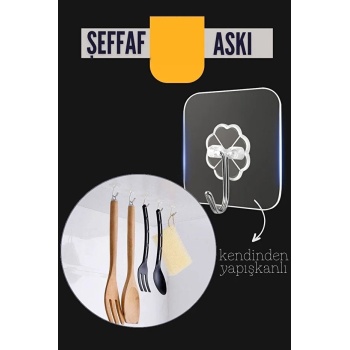 ® Yeni Ürün Şeffaf Yapışkanlı Askı, Mutfak Banyo Duvar Askısı, Çivisiz Pratik Kanca Seti