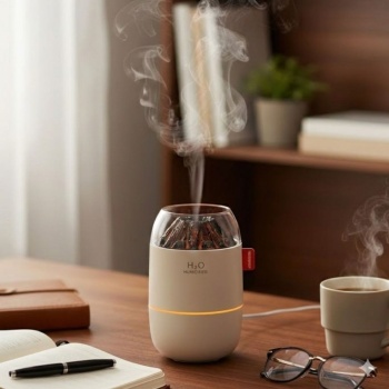 BUFFER® Ahşap Odun Ateşi Tasarımlı 280 Ml Ultrasonik Hava Nemlendirici & Aroma Difüzör – Soğuk Buhar Makinesi, Led Işıklı, Ortam Nemlendirici