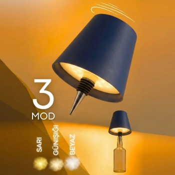 BUFFER® Kablosuz Şarjlı Aplik Şişe Lambası - Dokunmatik 3 Farklı Işık Modlu Şişe İçin LED Masa Lambası