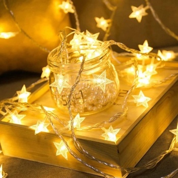 ® Yeni Ürün 20 Adet Mini Yıldız Led 5 Metre Günışığı Rengi Dekoratif Led