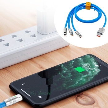 ® Yeni Ürün Kutulu  3 Şarj Aleti 1 Arada Çinko Alaşım Hızlı Şarj Kablosu Mavi 3 in 1