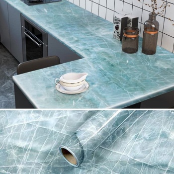 ® Yeni Ürün Mermer Desenli Masa Tezgah Mutfak Su Geçirmez Yapışkanlı Folyo Sticker Mavi 5x0,6m