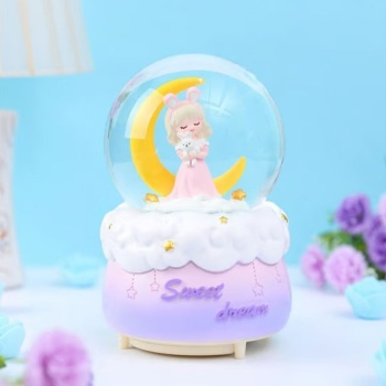 ® Yeni Ürün Pilli Işıklı Müzikli Kar Küresi–Hilal Ay Önünde Prenses Figürlü Eğlenceli Masaüstü Biblo, LED Aydınlatmalı Dekoratif Hediyelik Kar Küresi