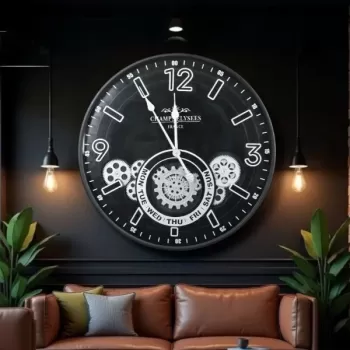 ® Yeni Ürün Çarklı Duvar Saati Gümüş Detaylı 59 Cm