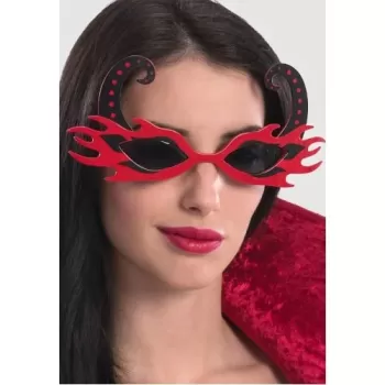 ® Yeni Ürün Siyah Boynuzlu Kırmızı Renk Alevli Parti Gözlüğü 21x10 Cm