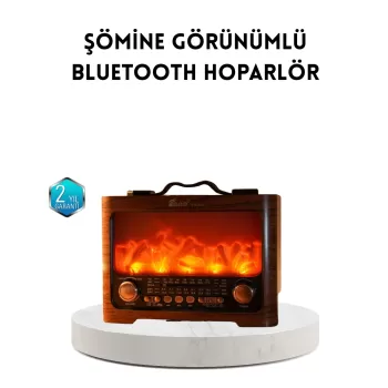 ® Yeni Ürün Şömine Efektli Solar Hoparlör Bluetooth 5.3 Radyo Aux Usb Tf Destekli