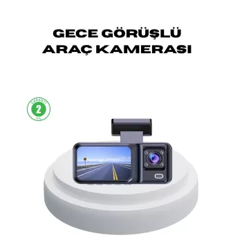 ® Yeni Ürün 170° Geniş Açılı 3 Kameralı Araç İçi Kayıt Cihazı Gece Görüşlü