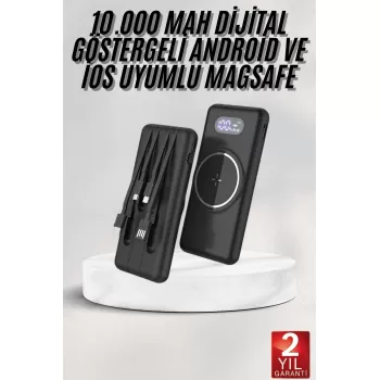® Yeni Ürün Wireless Powerbank 10000 Mah Led Ekranlı Dahili Kablolu Hızlı Şarj