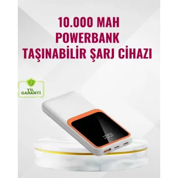 ® Yeni Ürün Powerbank 10000 Mah – Çift Usb Çıkışlı Type-c Girişli Şık Beyaz Tasarım