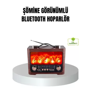 ® Yeni Ürün Solar Şarjlı Şömine Alev Efektli Bluetooth Hoparlör 7w Taşınabilir Ses Sistemi