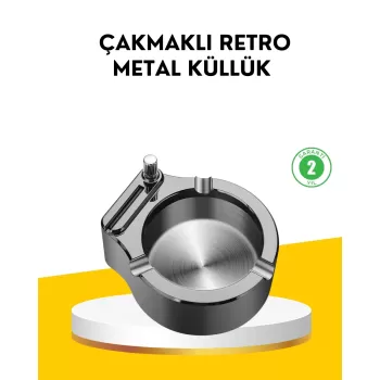 ® Yeni Ürün Çakmaklı Küllük Paslanmaz Metal Yuvarlak Tasarım