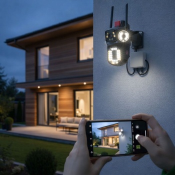 ® Yeni Ürün Kablolu Akıllı Güvenlik Kamerası4 Kameralı Çok Lensli, 360° PTZ Hareketli, Çift Antenli, Gece Görüşlü, Dış Mekan IP Kamera