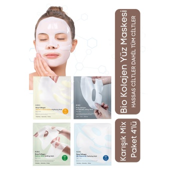® Yeni Ürün Deep Kolajen Şeffaf Yüz Maskesi SetiKore Güzelliği, Parlaklık ve Nemlendirme 4’lü