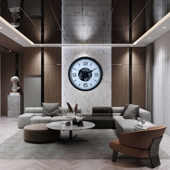 Siyah Şık 60 Cm Çarklı Duvar Saati