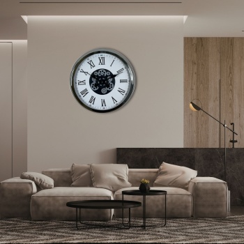 Krom Roma Rakamlı 60 Cm Çarklı Duvar Saati