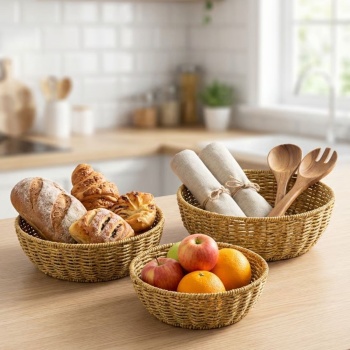 ® Yeni Ürün 3’lü Plastik Rattan Çanak SetiHasır Görünümlü İç İçe Geçebilen Sunum ve Düzenleme Kaseleri, Mutfak & Masaüstü Çok Amaçlı Organizer