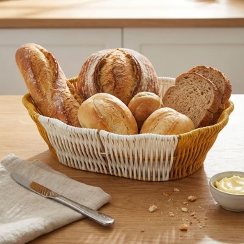 ® Yeni Ürün Oval Çift Renkli Plastik Rattan Ekmek ve Meyve SepetiÇok Amaçlı Banyo ve Mutfak DüzenleyiciYıkanabilir Dekoratif Tezgâh Üstü Organizer