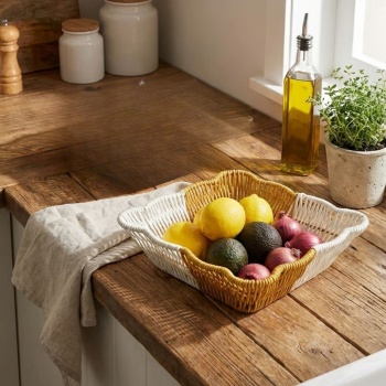 ® Yeni Ürün Kare Dalgalı Çift Renkli Plastik Rattan Ekmek ve Meyve SepetiÇok Amaçlı Banyo ve Mutfak DüzenleyiciYıkanabilir Tezgâh Üstü Organizer