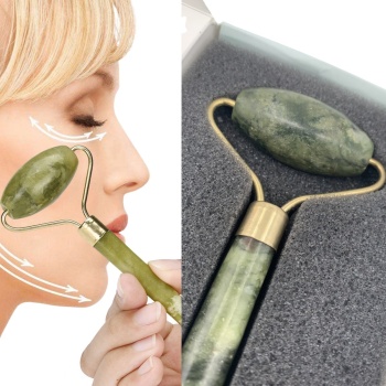 ® Yeni Ürün Özel Süngerli Kutusunda Kırılmaz Çift Taraflı 2li Cilt Yüz Masaj Aleti Jade Roller Yeşim Taş