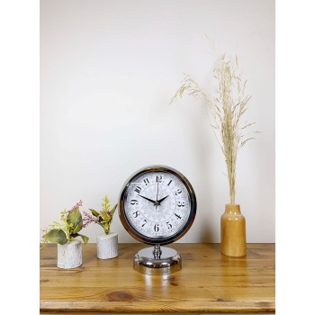 ® Yeni Ürün Krom Metal Çini Desen Masa Saati 25×20 cm
