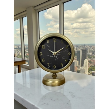 ® Yeni Ürün Eskitme Mermer Desenli 25 x 20 Cm Metal Masa Saati