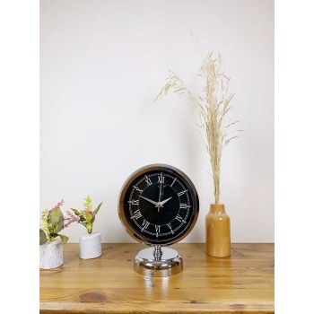 ® Yeni Ürün Krom Metal Siyah Retro Masa Saati 25×20 cm