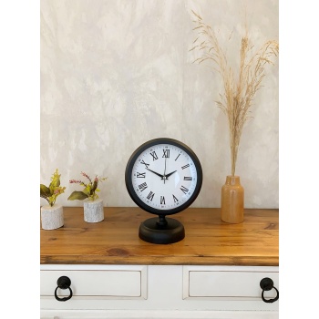 ® Yeni Ürün Siyah Metal Roma Rakamlı Masa Saati 25×20 cm
