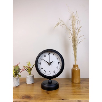 ® Yeni Ürün Siyah Metal Farsça Masa Saati 25×20 cm