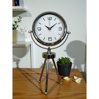 ® Yeni Ürün Elegance Krom Tripod Üç Ayaklı Metal Masa Saati