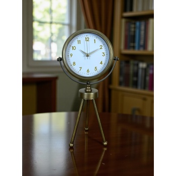 ® Yeni Ürün Eskitme Metal Gold Rakamlı Üç Ayaklı Masa Saati