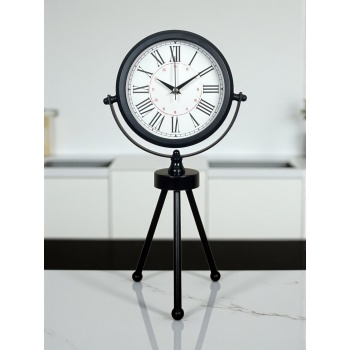 ® Yeni Ürün Pure Black Roma Rakamlı Üç Ayaklı Metal Masa Saati
