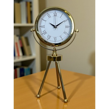 ® Yeni Ürün Saray Zarafeti Gold Tripod Üç Ayaklı Metal Masa Saati